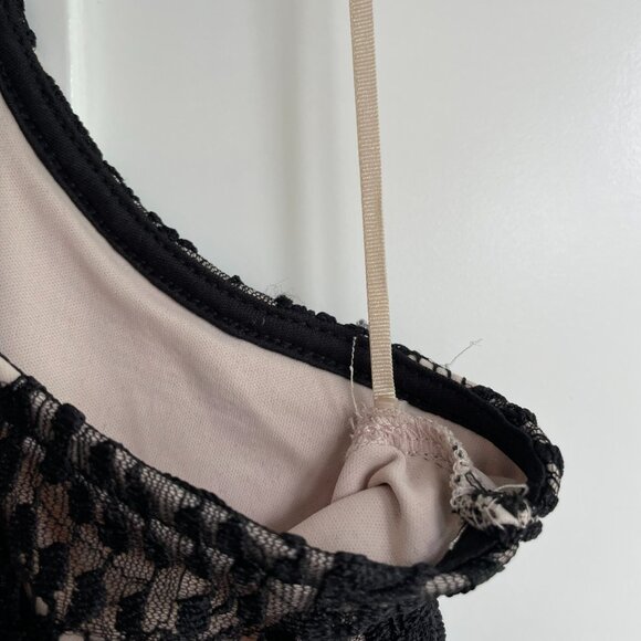 Express Black Lace Sleeveless Dress w/ Scalloped Hem & Keyhole Back - Picture 3 of 5